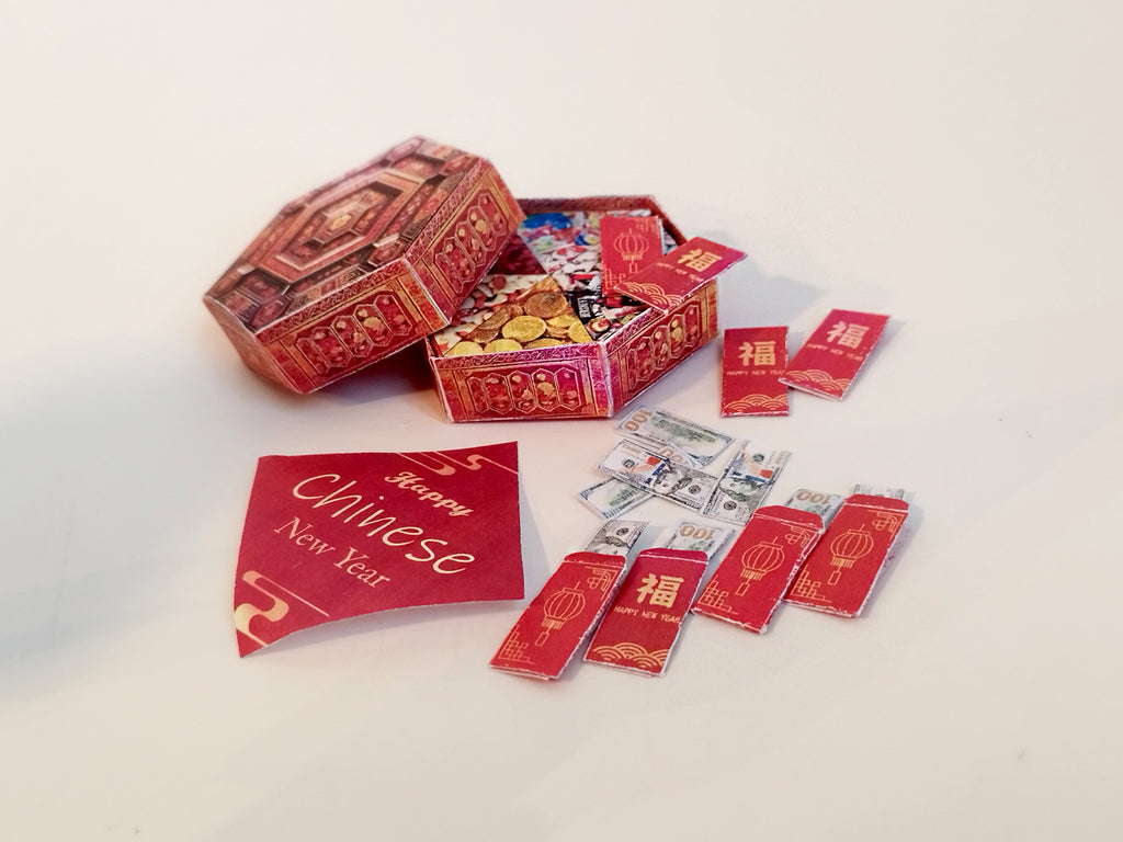 Chinese Lunar New Year candy box , red pocket with US dollar