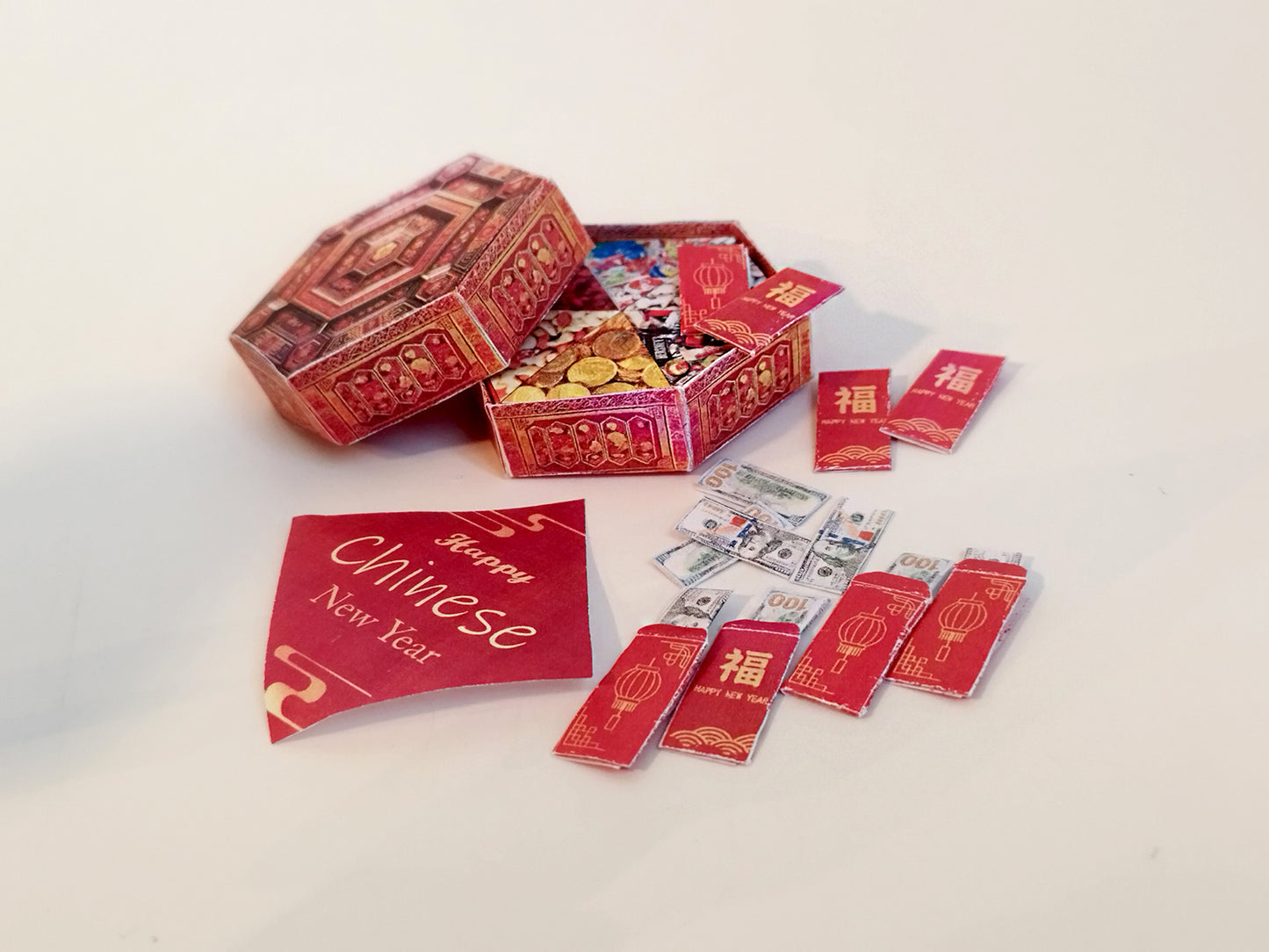 *FREE DOWNLOAD*  Chinese Lunar New Year candy box , red pocket with US dollar for doll and barbie, festival limited