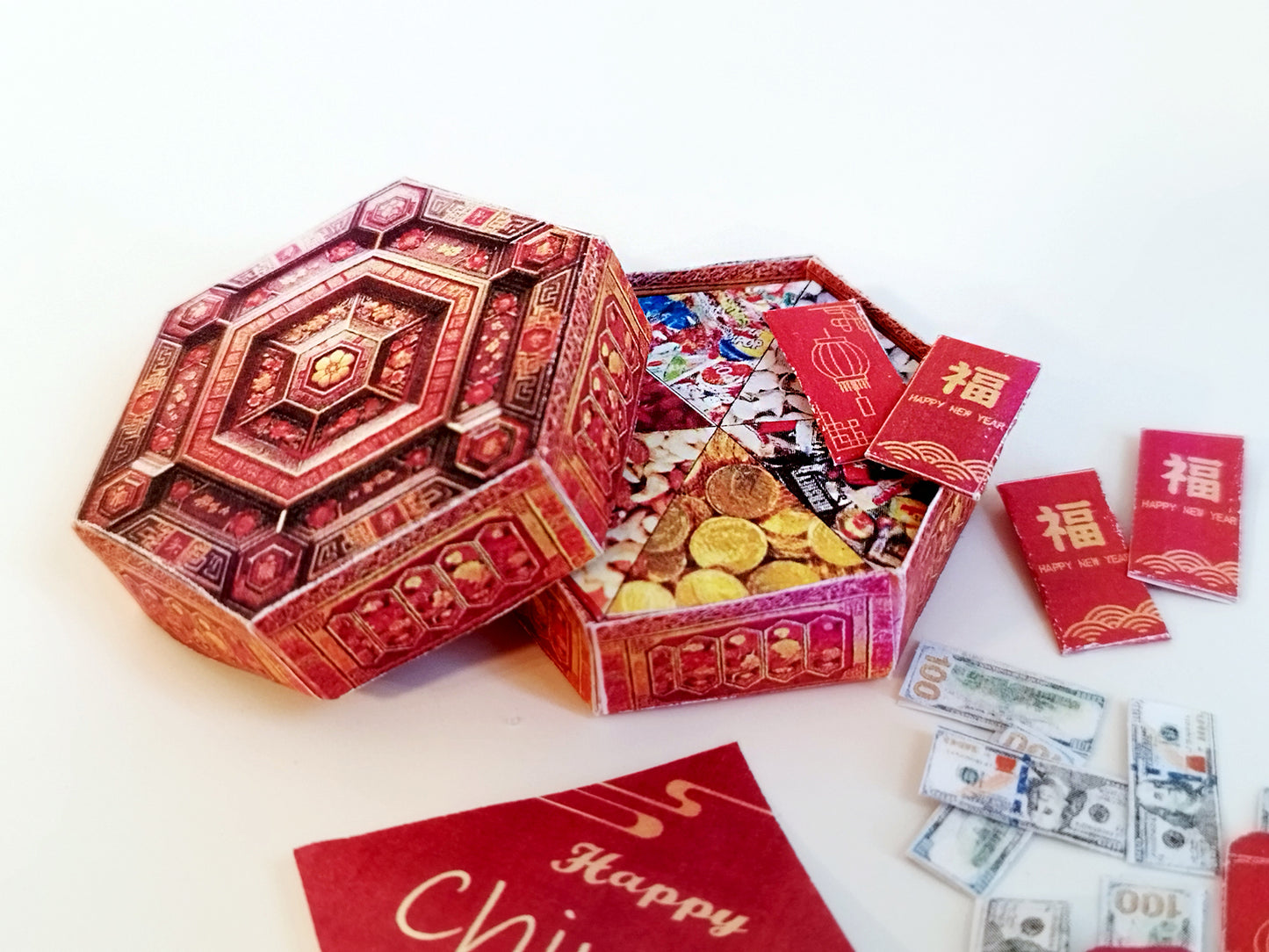 *FREE DOWNLOAD*  Chinese Lunar New Year candy box , red pocket with US dollar for doll and barbie, festival limited