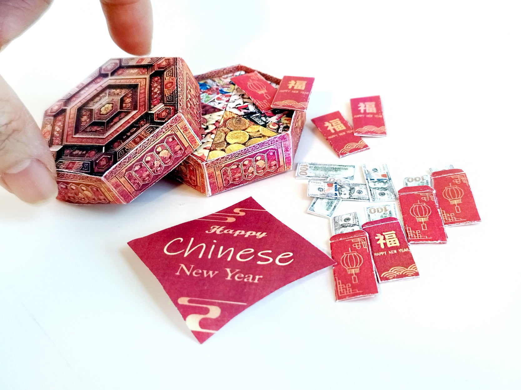 Chinese Lunar New Year candy box , red pocket with US dollar