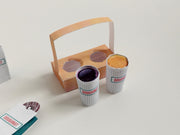 Printable dollhouse fast food set with doughnuts, coffee, and tray, DIY miniature template for dolls.