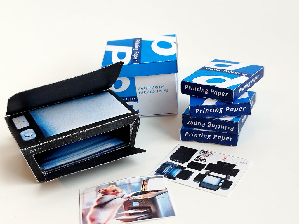 1:6 paper printer and printing paper  -  Designed for crafting dollhouse office space