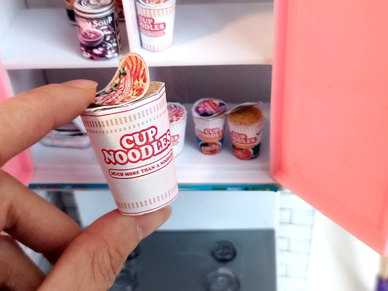 1:6 Scale Instant Cup Noodles Set – Printable Dollhouse Miniature Food (Digital Download)