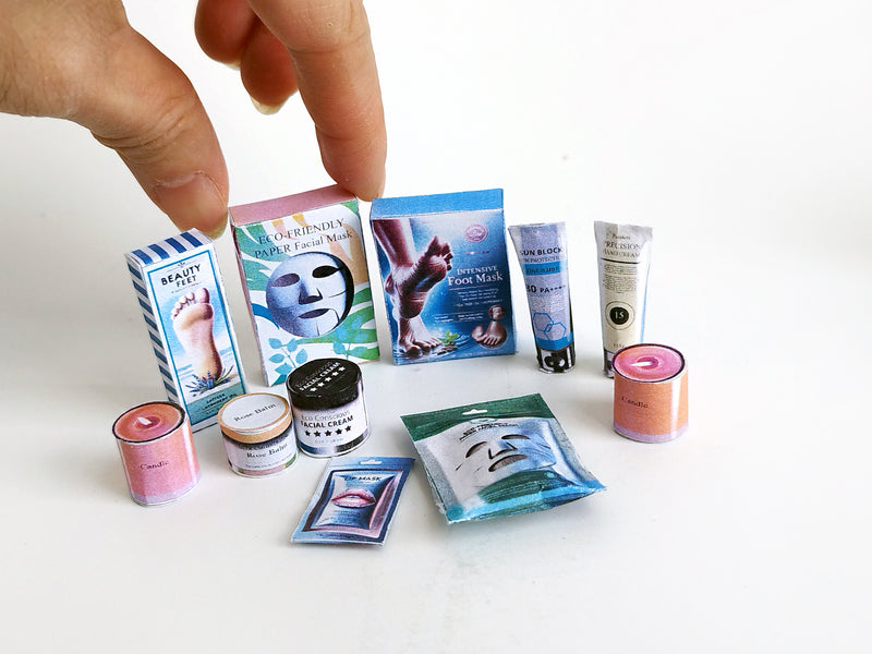 DIY Dollhouse Skincare Miniatures, 1:6 Scale Printable PDF (11 items Facial Masks, Cream)