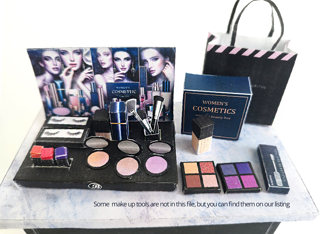 16 items make up and Cosmetic Display - DIY for 1:6 dollhouse