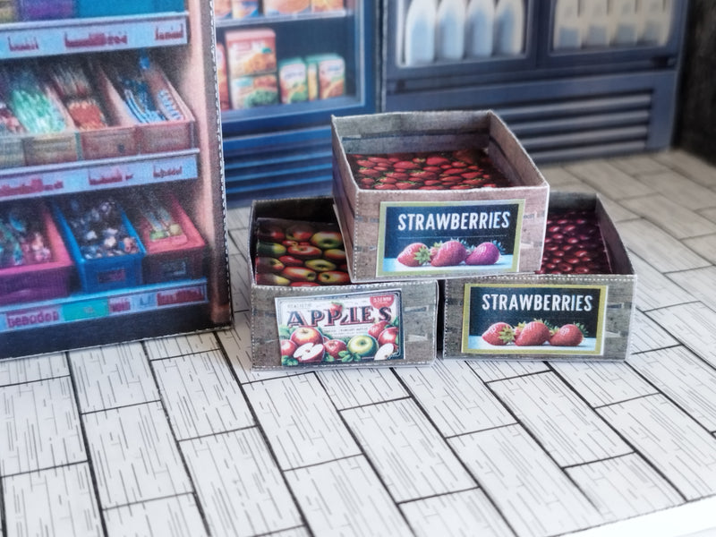 1:12 Scale Wooden Fruit Boxes, Doll Market Printable Template (PDF)