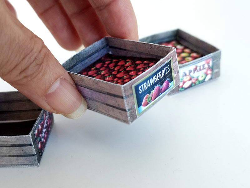 1:12 Scale Wooden Fruit Boxes, Doll Market Printable Template (PDF)
