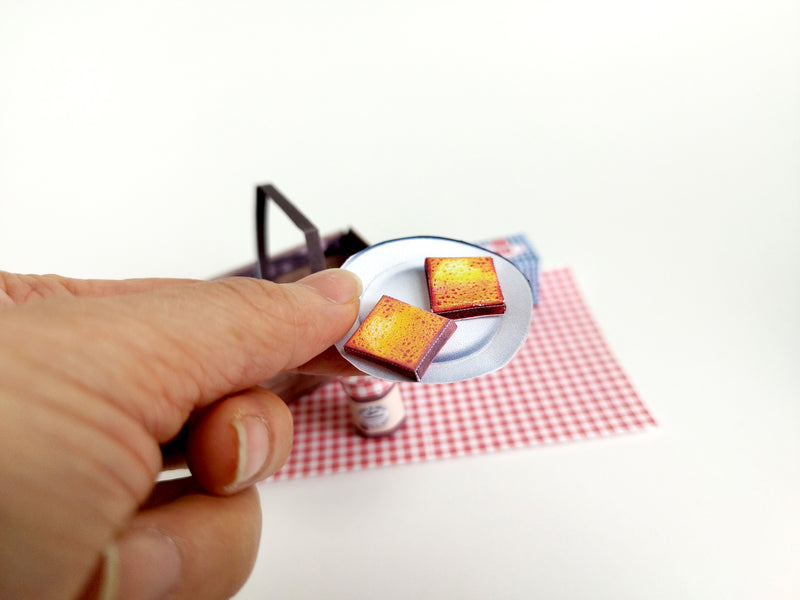 1:6 Spring Picnic Set — Miniature Basket, Mat, Bread Loaf, Jam & Plate (Printable Digital Miniatures)