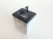 A digital printable template for a 1:12 scale dollhouse mini kitchen sink, designed for BMM system dollhouse setups. The template features a detailed, modern kitchen sink with a sleek faucet, ready to be printed on regular paper, cut, and assembled for a miniature kitchen scene.

