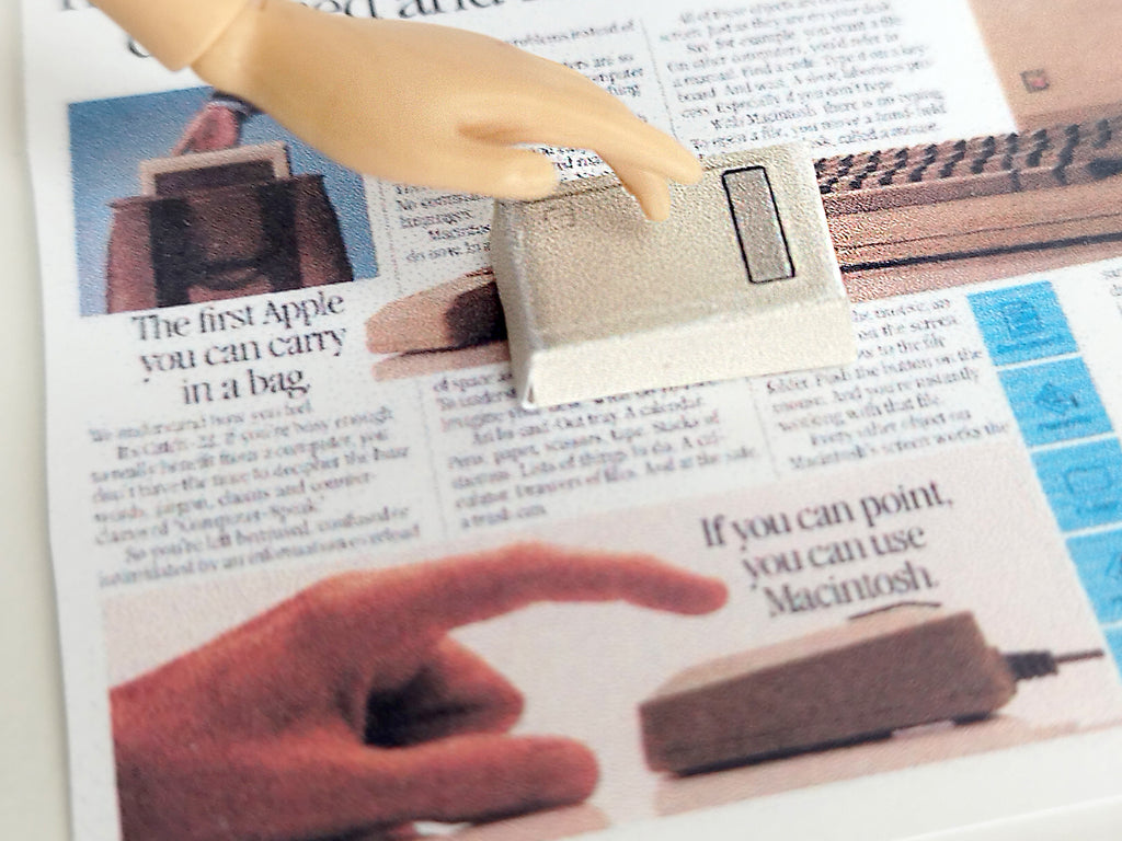 Printable DIY Macintosh computer 128K Christmas gift dolls office tool desk top for dollhouse ,5 items, 1:6 vintage miniatures