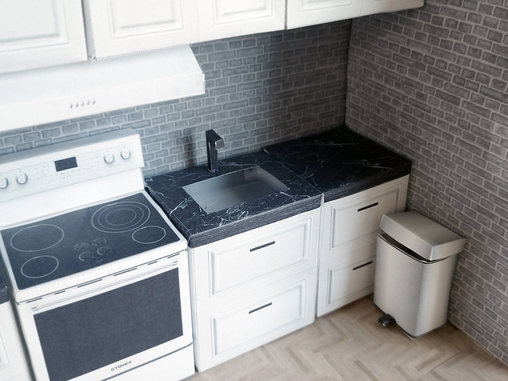 1:12 Kitchen scenes 10 in 1, Sink, refrigerator, stove, Printable Dollhouse furniture, DIY dollhouse, recycle