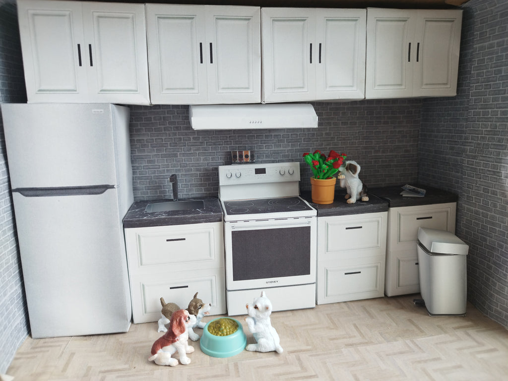 1:12 Kitchen scenes 10 in 1, Sink, refrigerator, stove, Printable Dollhouse furniture, DIY dollhouse, recycle
