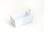 A digital printable template for a 1:12 scale dollhouse bathtub, designed for BMM shoe box bathroom scenes. The template features a detailed, elegant bathtub with clean lines, ready to be printed on regular paper, cut, and assembled for a miniature bathroom setup.