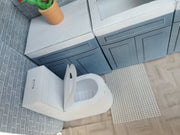 A digital printable template for a 1:12 scale dollhouse white toilet and matching carpet, designed for BMM shoe box bathroom scenes. The template includes a detailed, modern white toilet and a textured carpet, ready to be printed on regular paper, cut, and assembled for a miniature bathroom setting.


