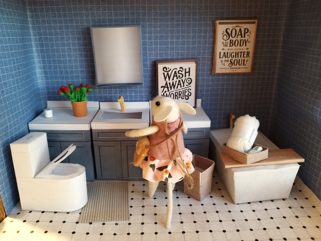 BMM Shoe Box Miniature, 1:12/ 4-5 inch doll , Bathroom scenes 10 in 1, Sink, Tub, Toilet, mirror,Printable Dollhouse furniture, DIY, recycle project, diorama