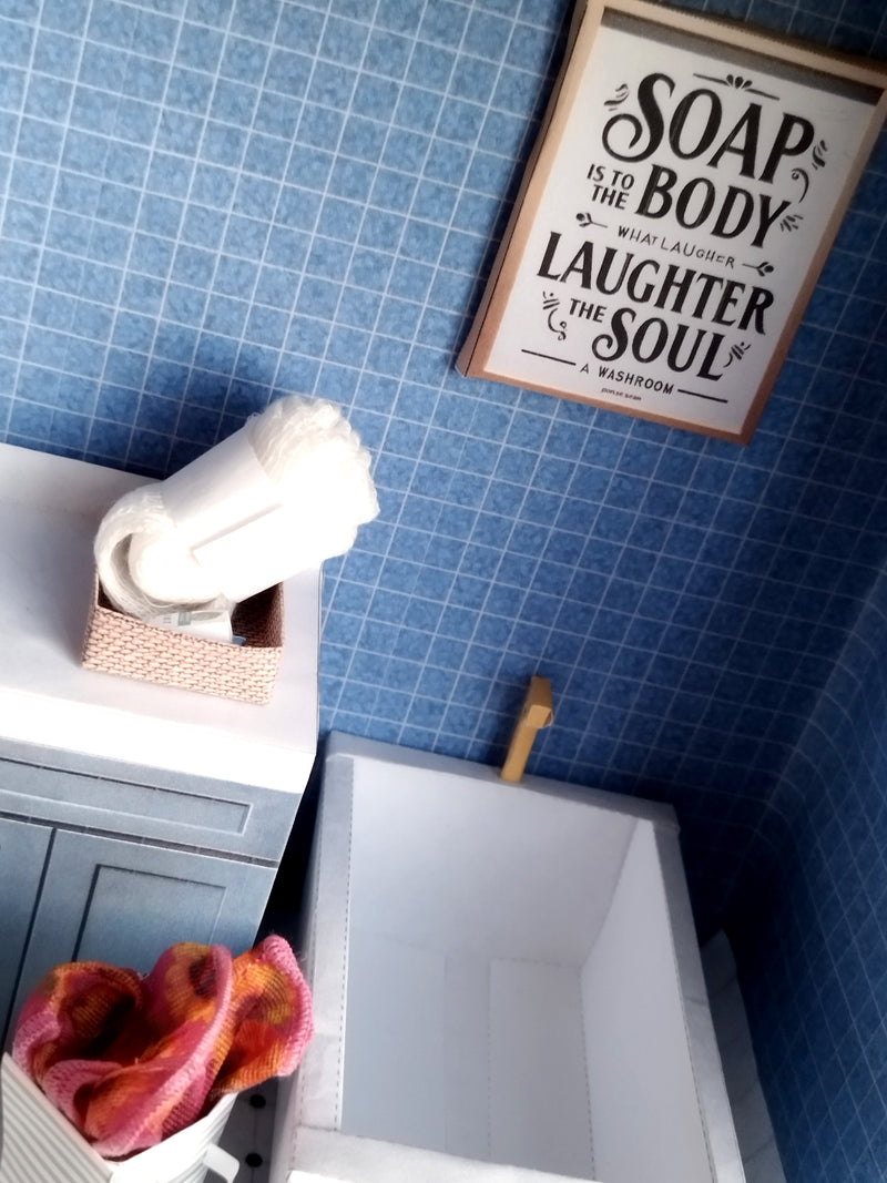 BMM Shoebox Miniature, 1:12/ 4-5 inch doll , Bathroom scenes 10 in 1, Sink, Tub, Toilet, mirror,Printable Dollhouse furniture, DIY, recycle project, diorama