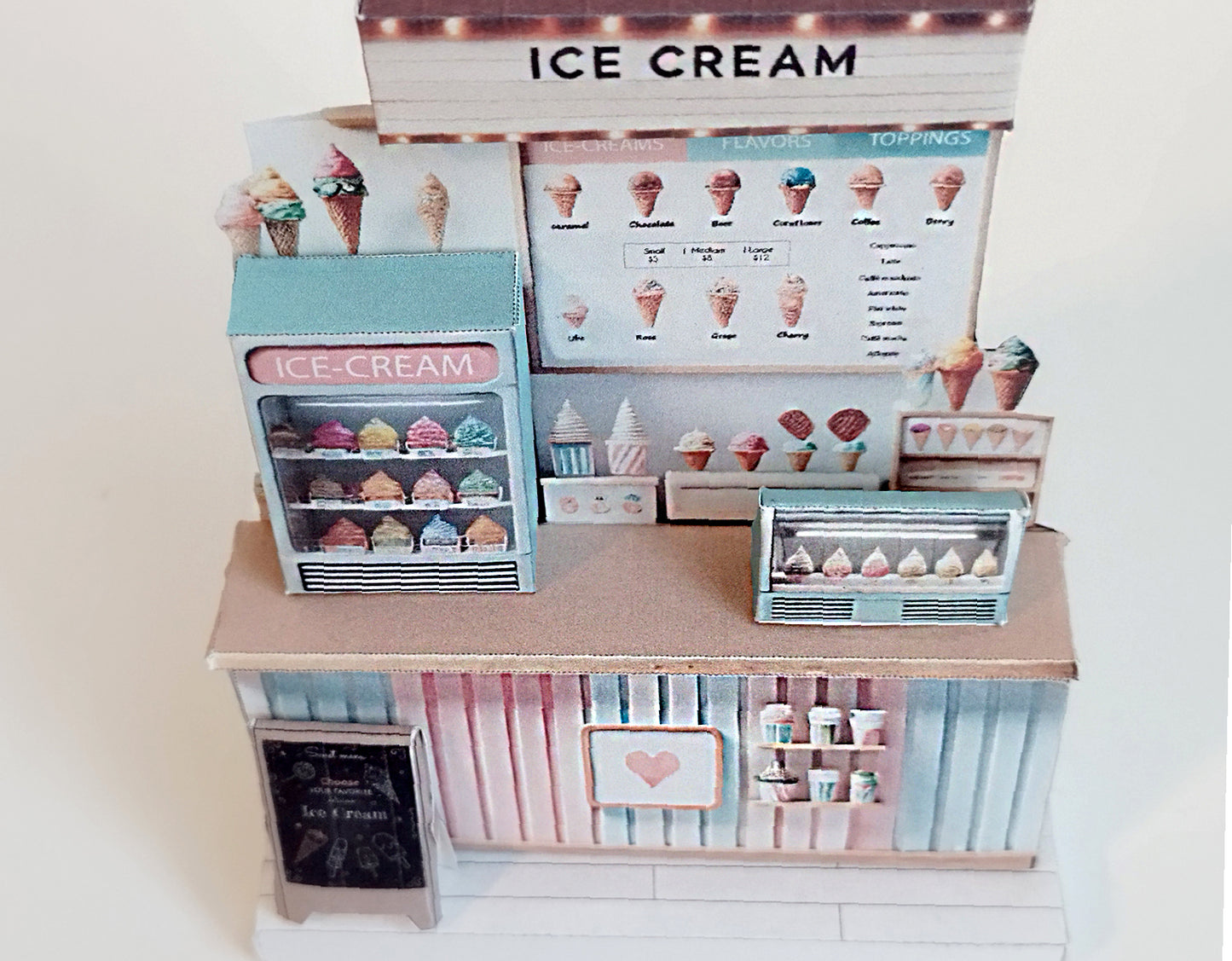 - Ice Cream Shop 3D stand - DIY scenery miniature craft kit, 3D stand, miniature models, refrigerator, ice cream counter, grocery, diorama