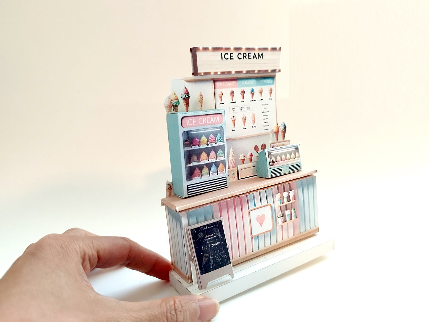 - Ice Cream Shop 3D stand - DIY scenery miniature craft kit, 3D stand, miniature models, refrigerator, ice cream counter, grocery, diorama