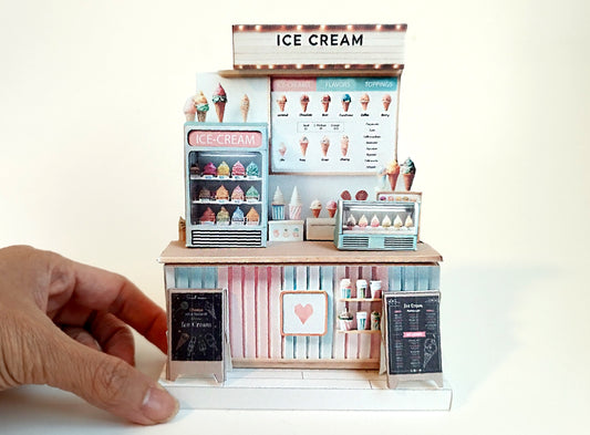 - Ice Cream Shop 3D stand - DIY scenery miniature craft kit, 3D stand, miniature models, refrigerator, ice cream counter, grocery, diorama