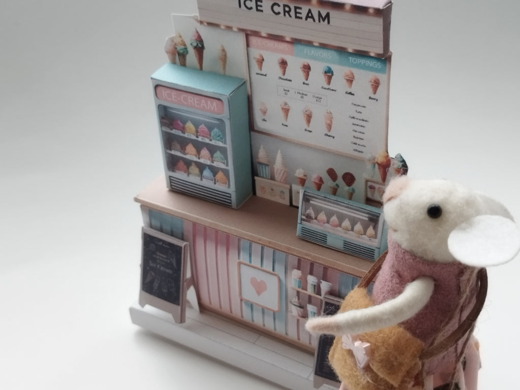 - Ice Cream Shop 3D stand - DIY scenery miniature craft kit, 3D stand, miniature models, refrigerator, ice cream counter, grocery, diorama