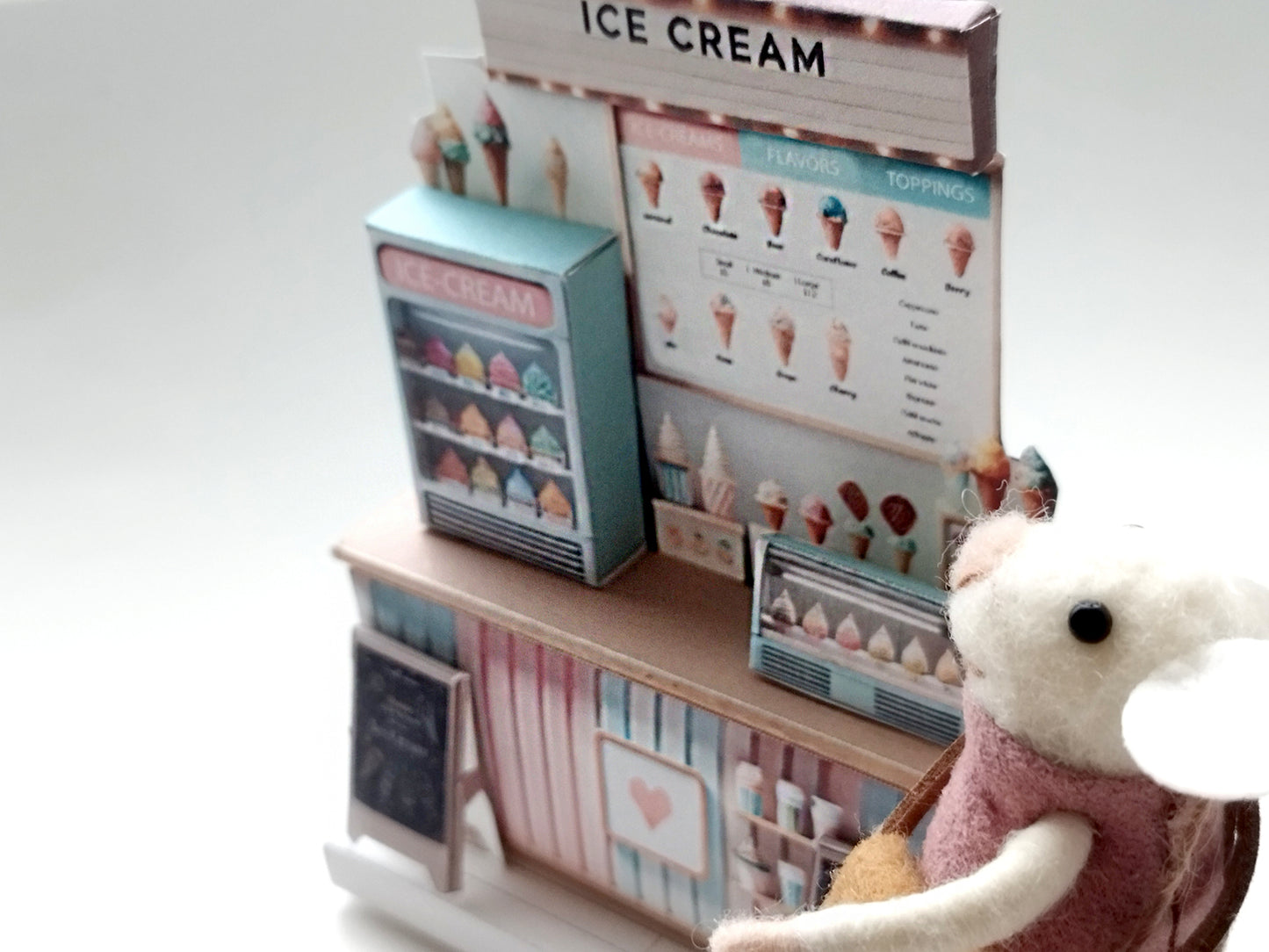 - Ice Cream Shop 3D stand - DIY scenery miniature craft kit, 3D stand, miniature models, refrigerator, ice cream counter, grocery, diorama