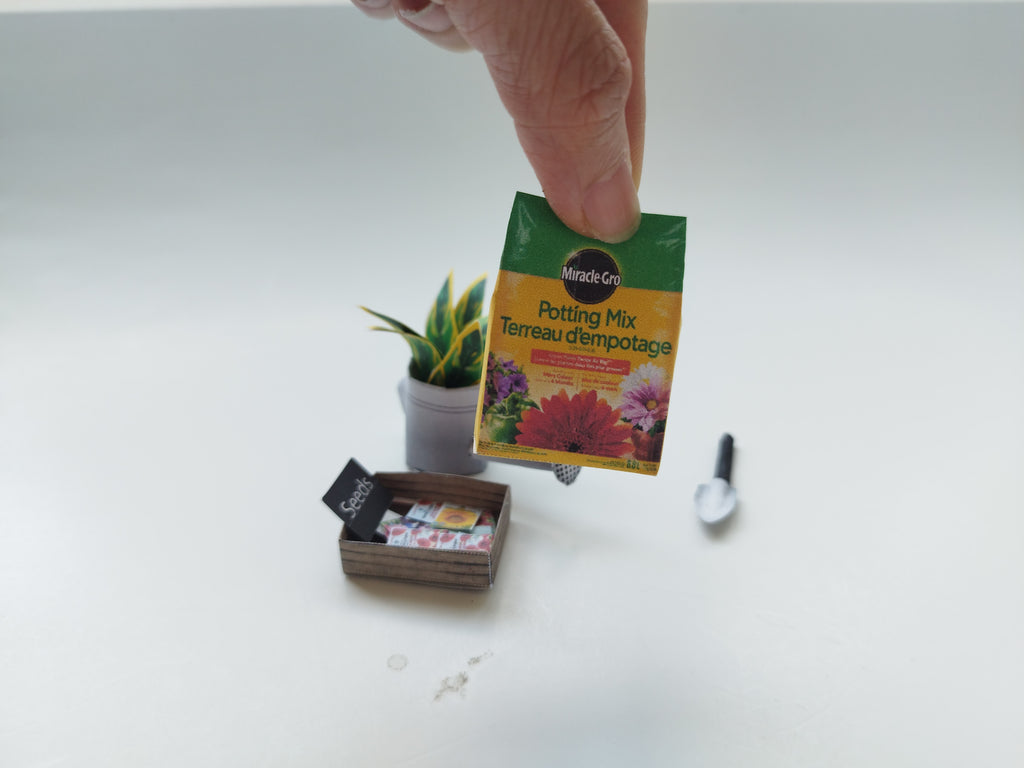 Garden backyard for dollhouse 1:6 scale printable, water pot, seeds, soil and tool, summer,