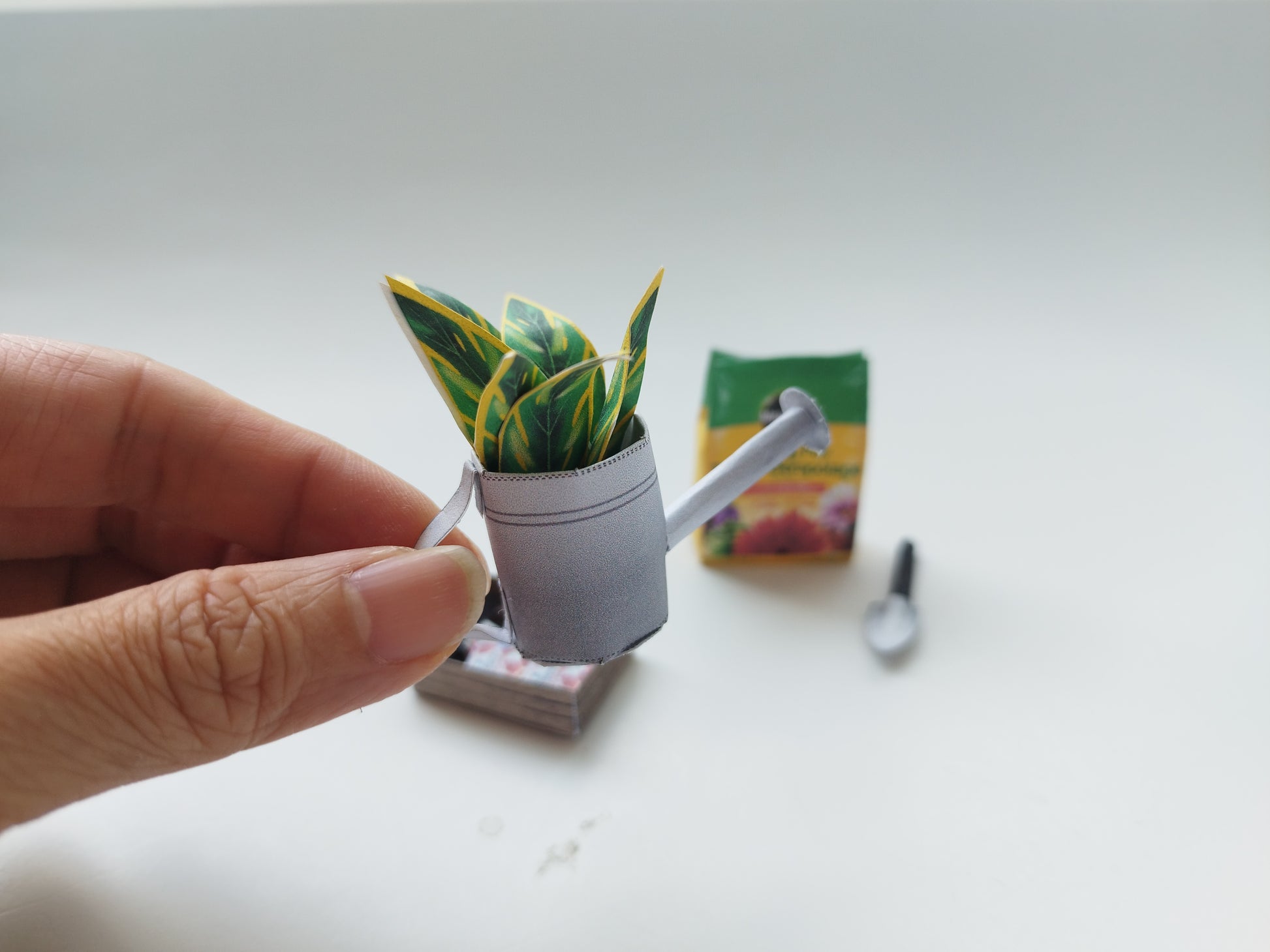 Garden backyard for dollhouse 1:6 scale printable, water pot, seeds, soil and tool, summer,