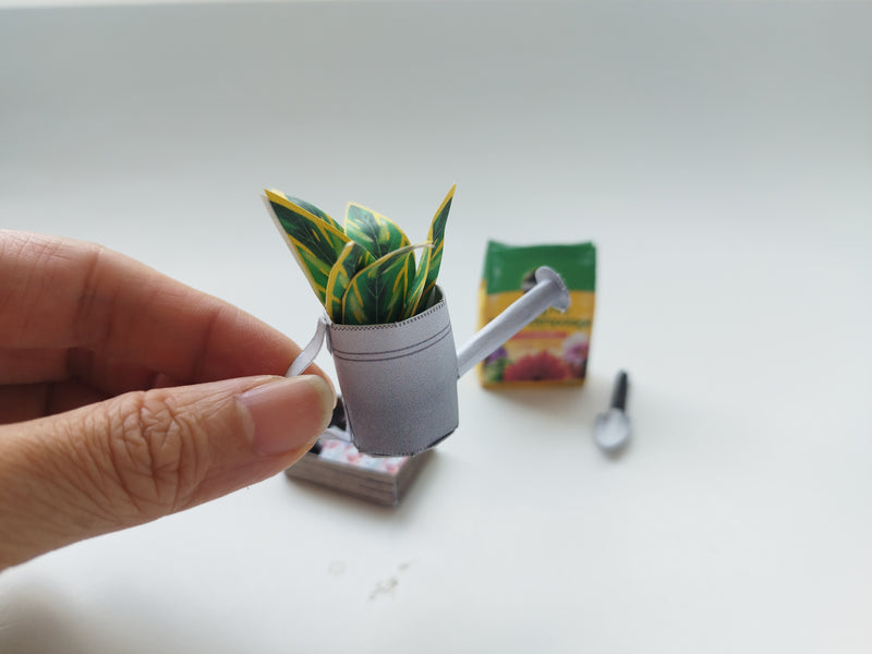 Garden backyard for dollhouse 1:6 scale printable, water pot, seeds, soil and tool, summer,