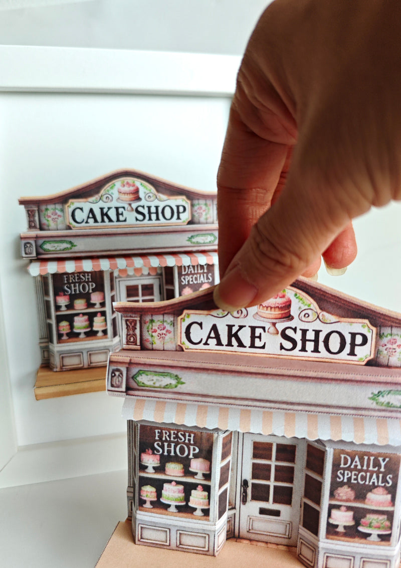 5x7"Cake Shop pop-up frame, DIY miniature scenery kit, instant download template, shadow box gift, cake store, cake shop