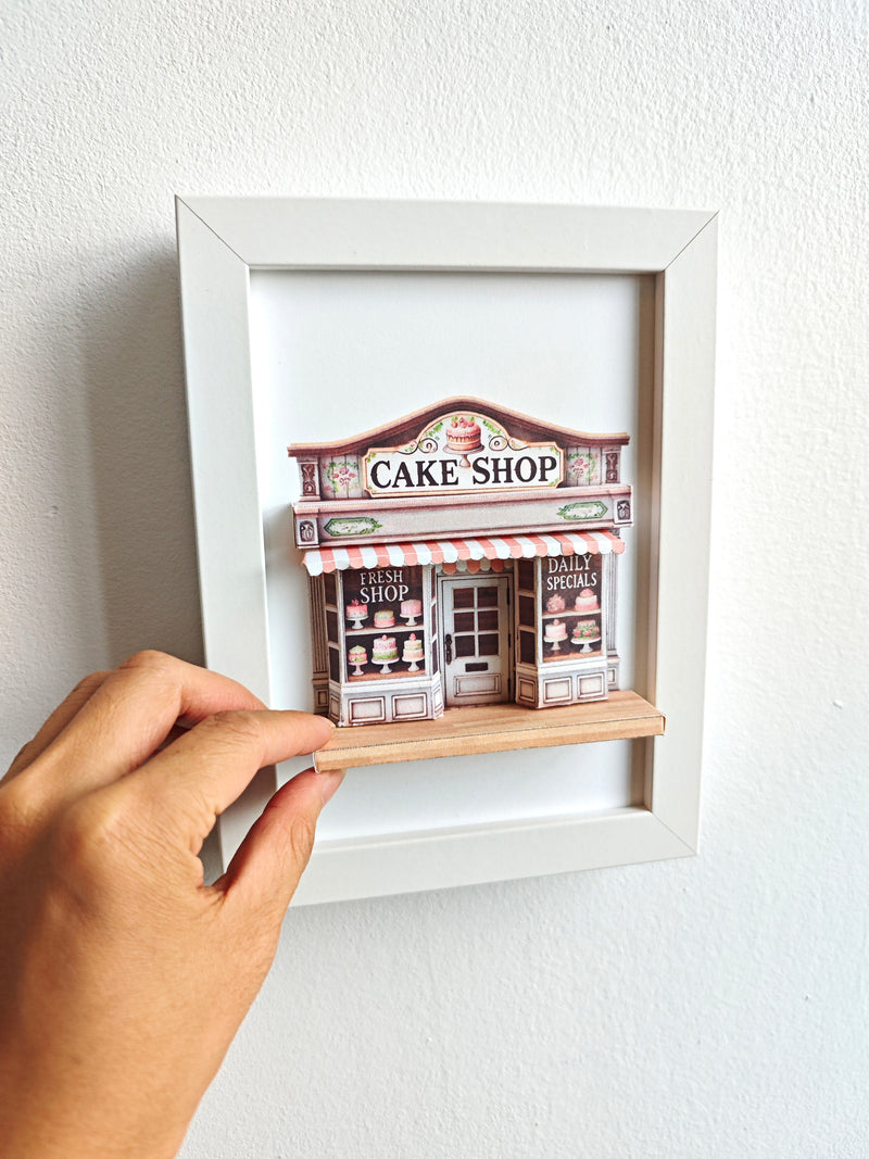 5x7"Cake Shop pop-up frame, DIY miniature scenery kit, instant download template, shadow box gift, cake store, cake shop