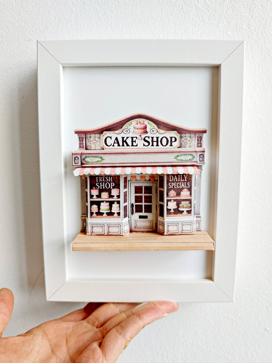 -5x7"- Cake Shop pop-up frame, DIY miniature scenery kit, instant download template, shadow box gift, cake store, cake shop