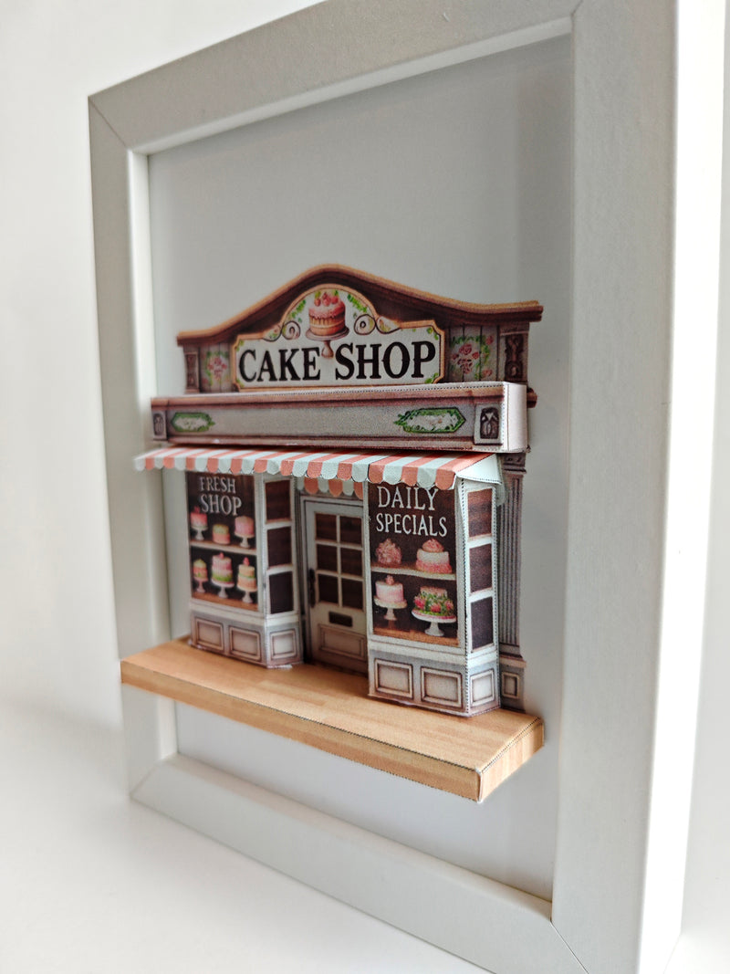 5x7"Cake Shop pop-up frame, DIY miniature scenery kit, instant download template, shadow box gift, cake store, cake shop