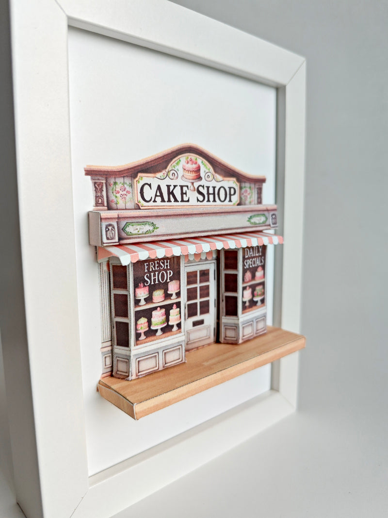 5x7"Cake Shop pop-up frame, DIY miniature scenery kit, instant download template, shadow box gift, cake store, cake shop
