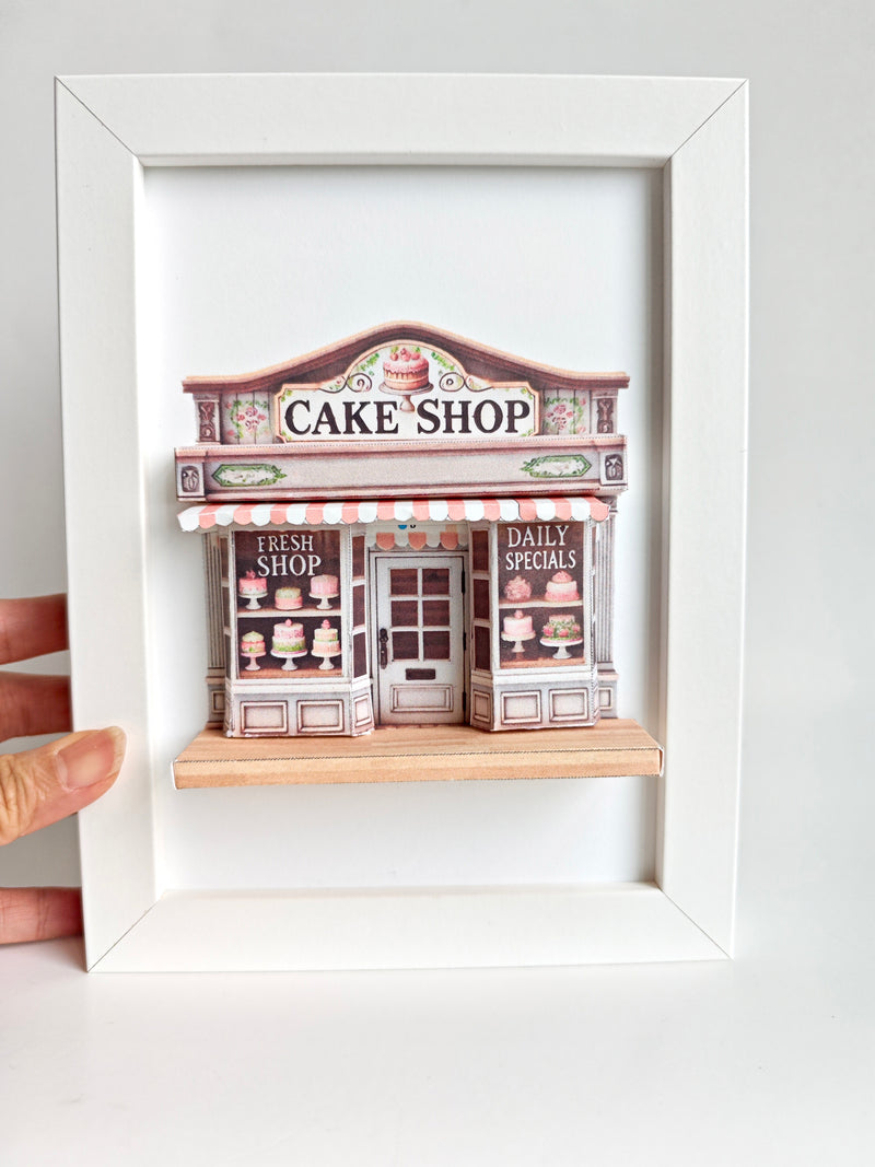 5x7"Cake Shop pop-up frame, DIY miniature scenery kit, instant download template, shadow box gift, cake store, cake shop