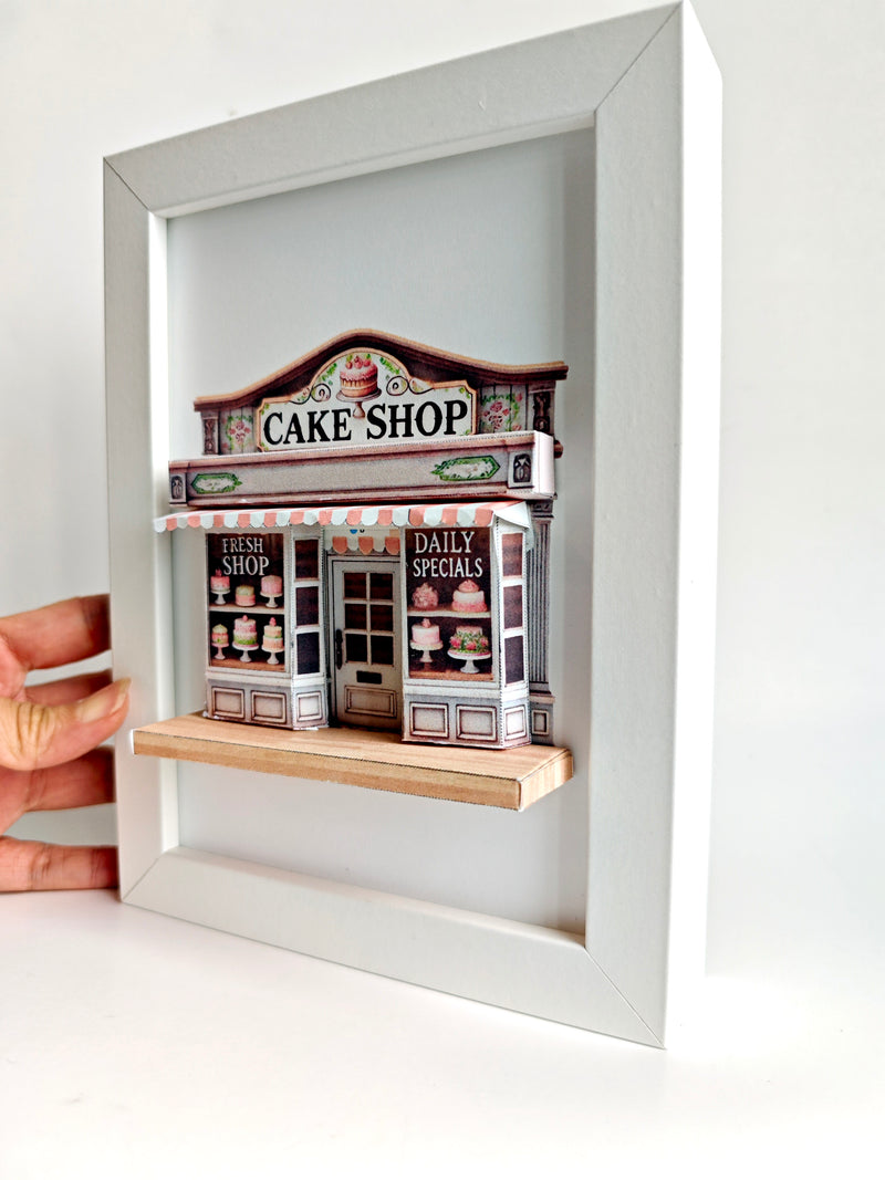 5x7"Cake Shop pop-up frame, DIY miniature scenery kit, instant download template, shadow box gift, cake store, cake shop