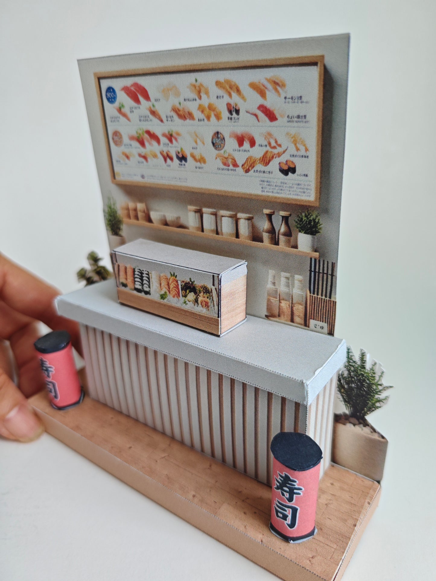 - Japan Sushi Shop 3D stand- DIY miniature scenery kit, japanese style decoration, sushi table, sushi tray, lantern , miniature model