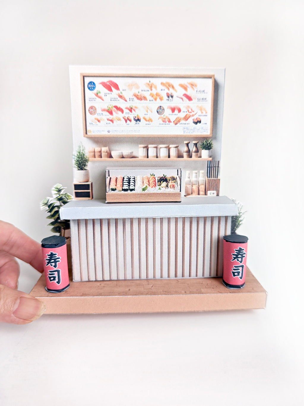 - Japan Sushi Shop 3D stand- DIY miniature scenery kit, japanese style decoration, sushi table, sushi tray, lantern , miniature model