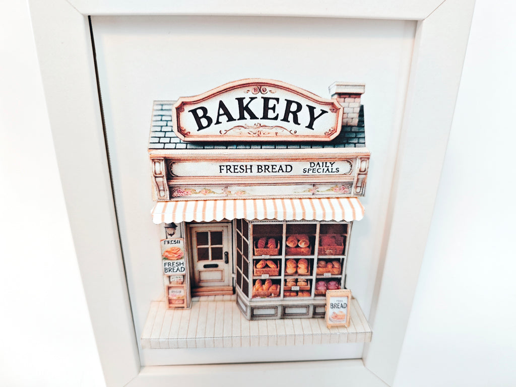 -5x7"- Bakery Store pop-up frame, DIY miniature scenery kit, instant download template, shadow box gift, Bread Shop, mini house, mini shop