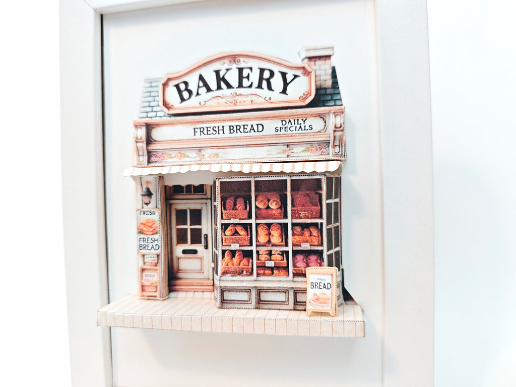 -5x7"- Bakery Store pop-up frame, DIY miniature scenery kit, instant download template, shadow box gift, Bread Shop, mini house, mini shop