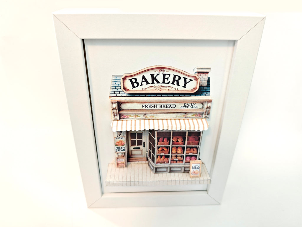 -5x7"- Bakery Store pop-up frame, DIY miniature scenery kit, instant download template, shadow box gift, Bread Shop, mini house, mini shop