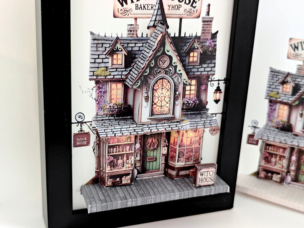 -5x7"- Halloween Witch House pop-up frame, DIY miniature scenery kit, instant download template, shadow box gift, , mini house, mini shop