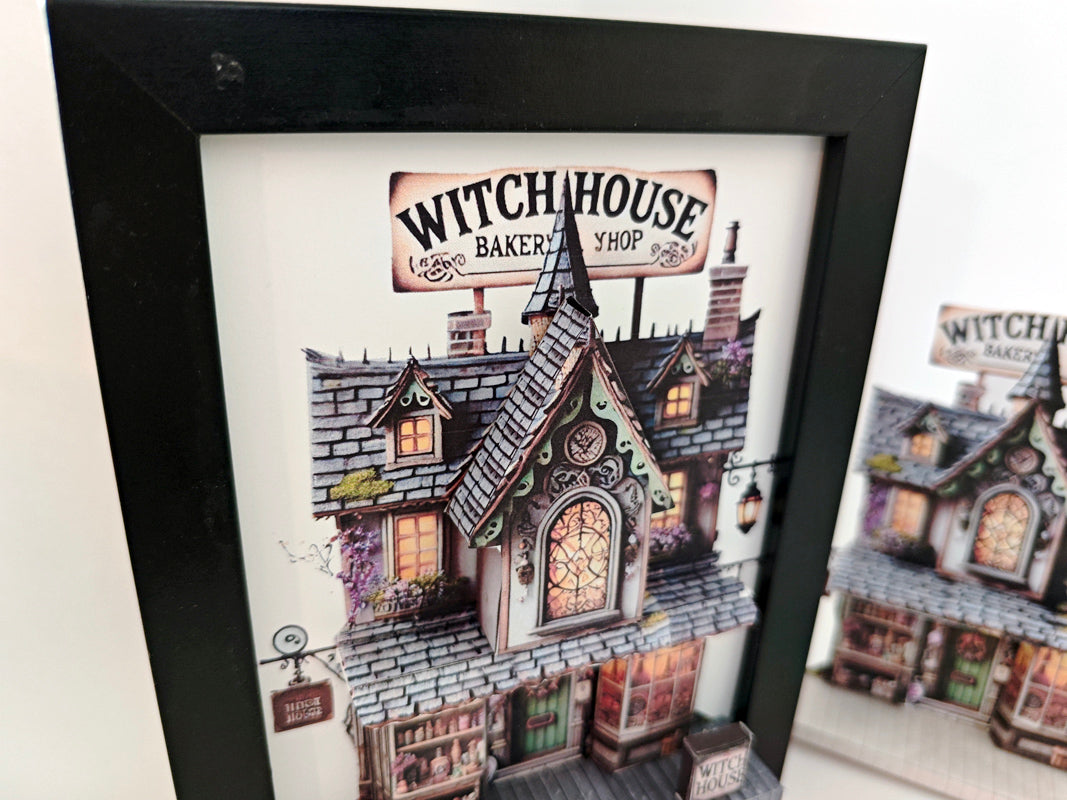 -5x7"- Halloween Witch House pop-up frame, DIY miniature scenery kit, instant download template, shadow box gift, , mini house, mini shop