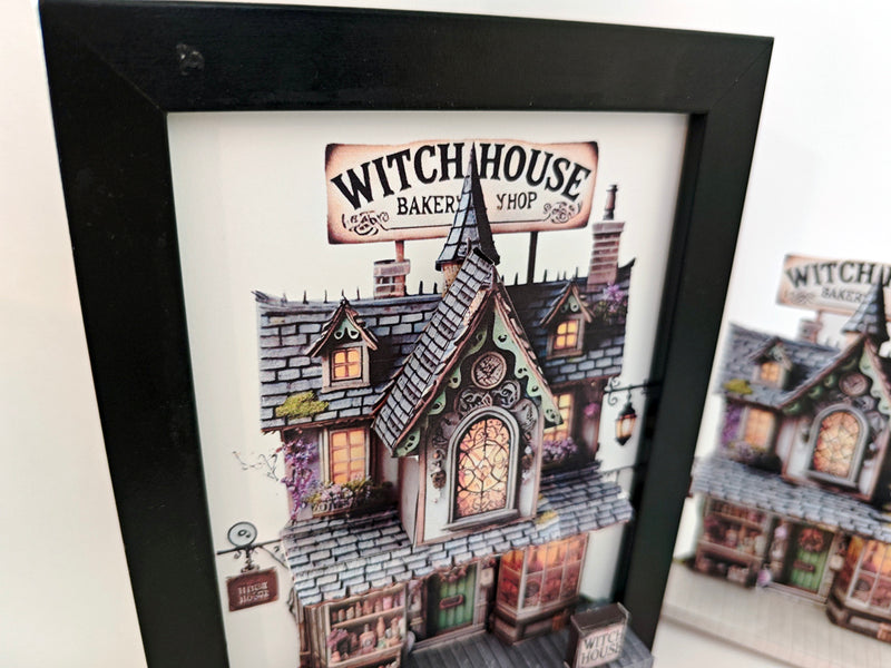 Halloween Witch House pop-up model for 5 x 7 inches frame, DIY miniature scenery kit, instant download template, shadow box gift, , mini house, mini shop