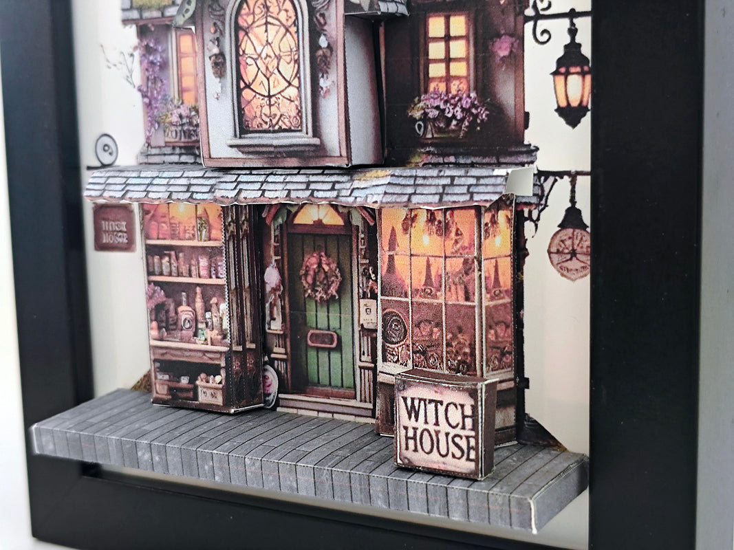 -5x7"- Halloween Witch House pop-up frame, DIY miniature scenery kit, instant download template, shadow box gift, , mini house, mini shop