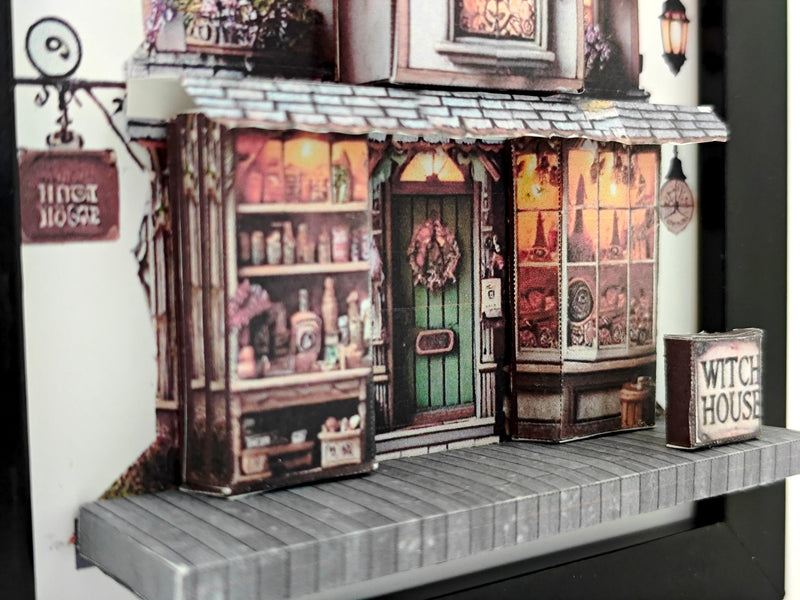 Halloween Witch House pop-up model for 5 x 7 inches frame, DIY miniature scenery kit, instant download template, shadow box gift, , mini house, mini shop