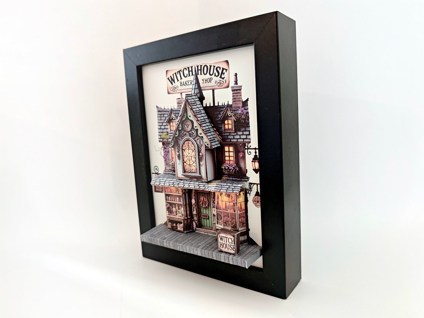 -5x7"- Halloween Witch House pop-up frame, DIY miniature scenery kit, instant download template, shadow box gift, , mini house, mini shop