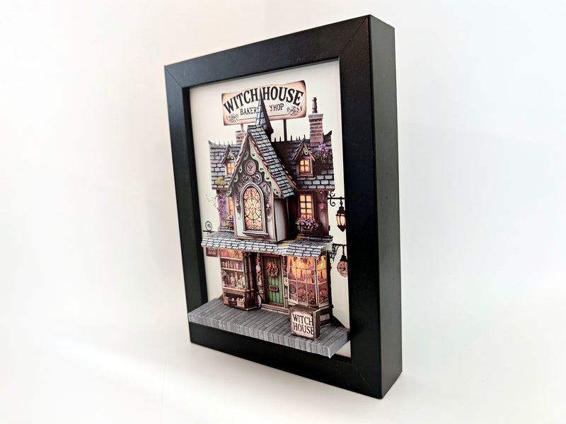 Halloween Witch House pop-up model for 5 x 7 inches frame, DIY miniature scenery kit, instant download template, shadow box gift, , mini house, mini shop