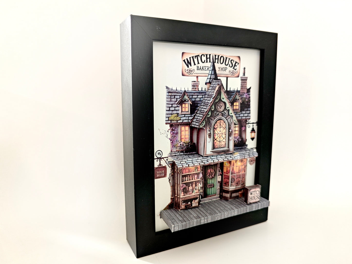 -5x7"- Halloween Witch House pop-up frame, DIY miniature scenery kit, instant download template, shadow box gift, , mini house, mini shop