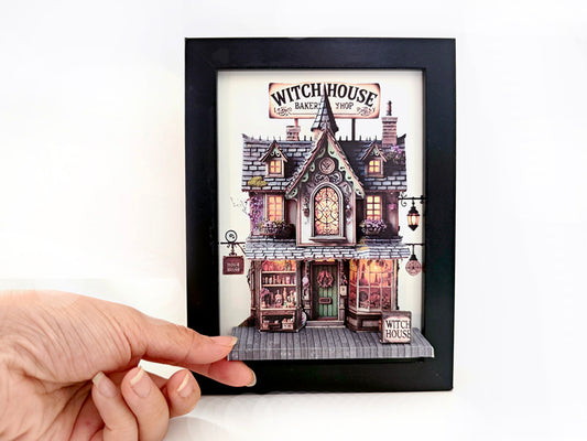 -5x7"- Halloween Witch House pop-up frame, DIY miniature scenery kit, instant download template, shadow box gift, , mini house, mini shop