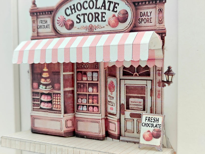 Chocolate Store Pop-Up Frame Template – DIY Miniature Scenery (Digital Download)